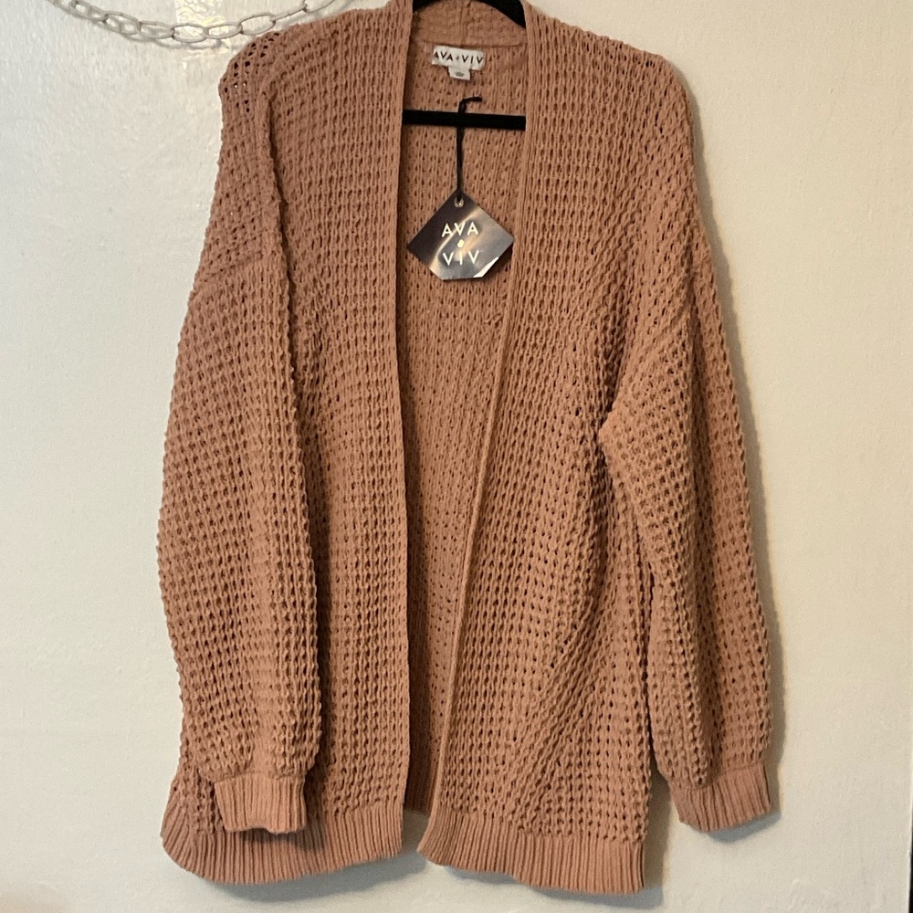 Ava & Viv Open-Front Waffle Knit Cardigan - Mauve